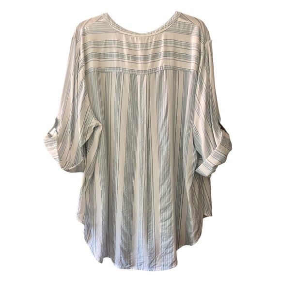 Torrid Harper chambray fit pullover 3/4 sleeve striped blouse - Picture 4 of 11
